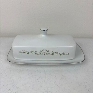 Sheffield Fine China Elegance 502 Lidded Butter Dish Japan White Green Floral